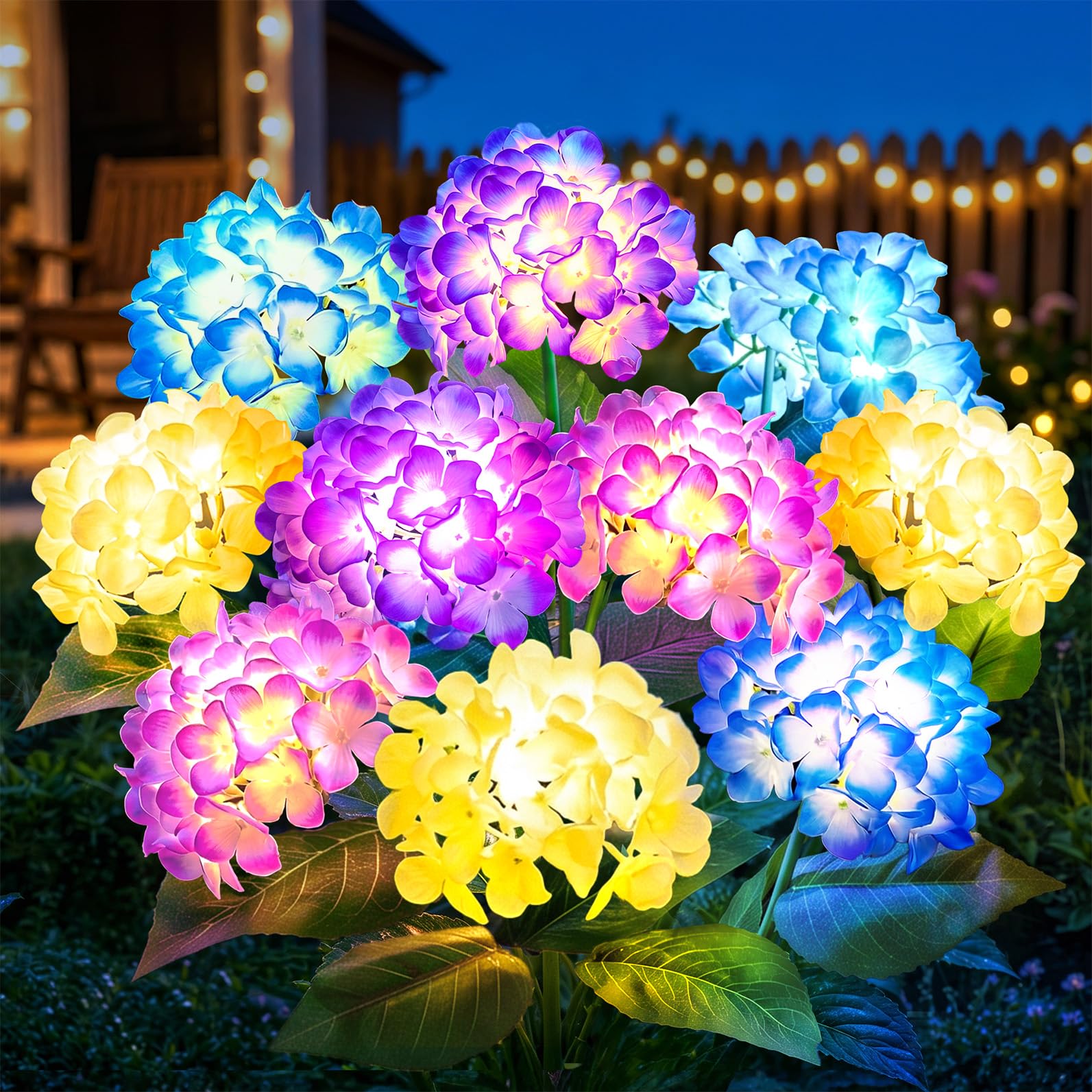 k.flower様 5個 小サイズ KOOPER Solar Flower Lights, 4 Pack 5-Head Hydrangea with 3X Larger